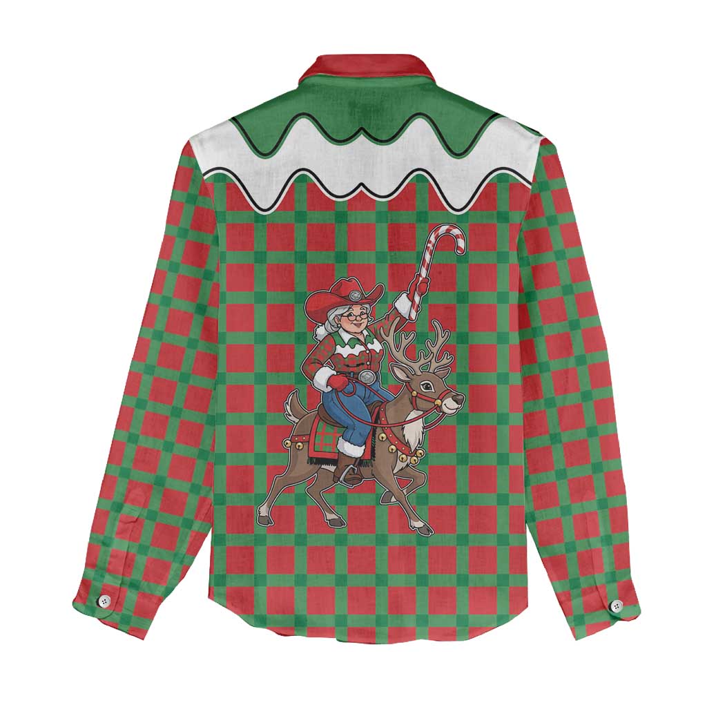 Western Yoke Women Casual Shirt Mrs Claus Cowgirl Style - Wonder Print Shop