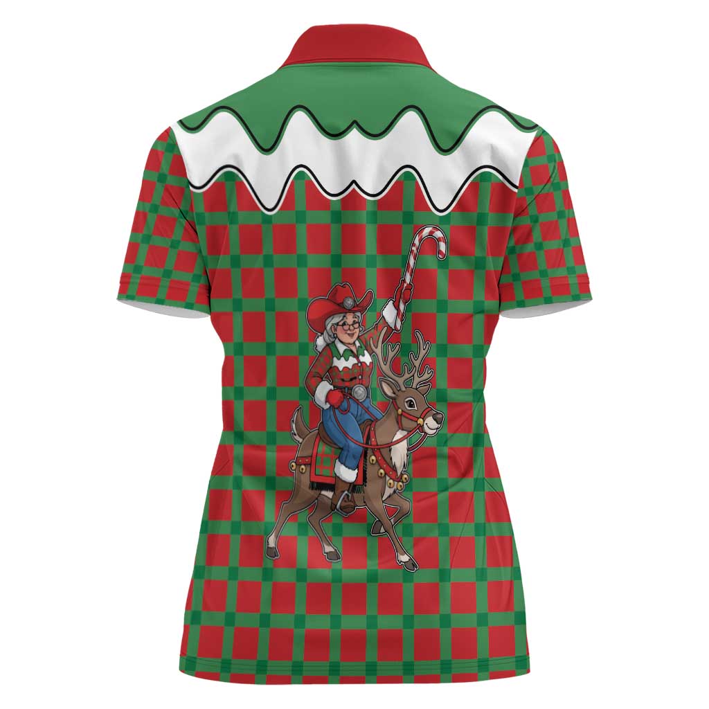 Western Yoke Women Polo Shirt Mrs Claus Cowgirl Style - Wonder Print Shop