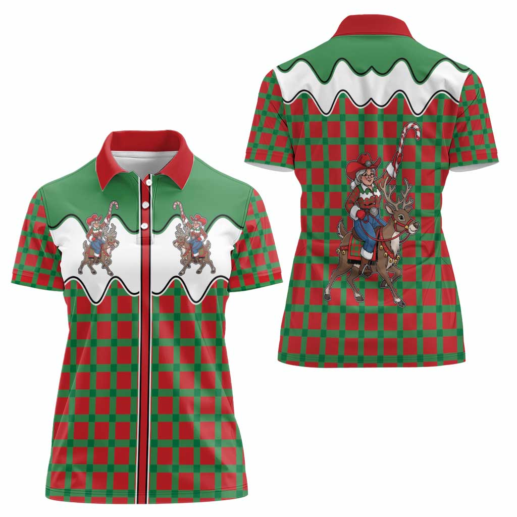 Western Yoke Women Polo Shirt Mrs Claus Cowgirl Style - Wonder Print Shop