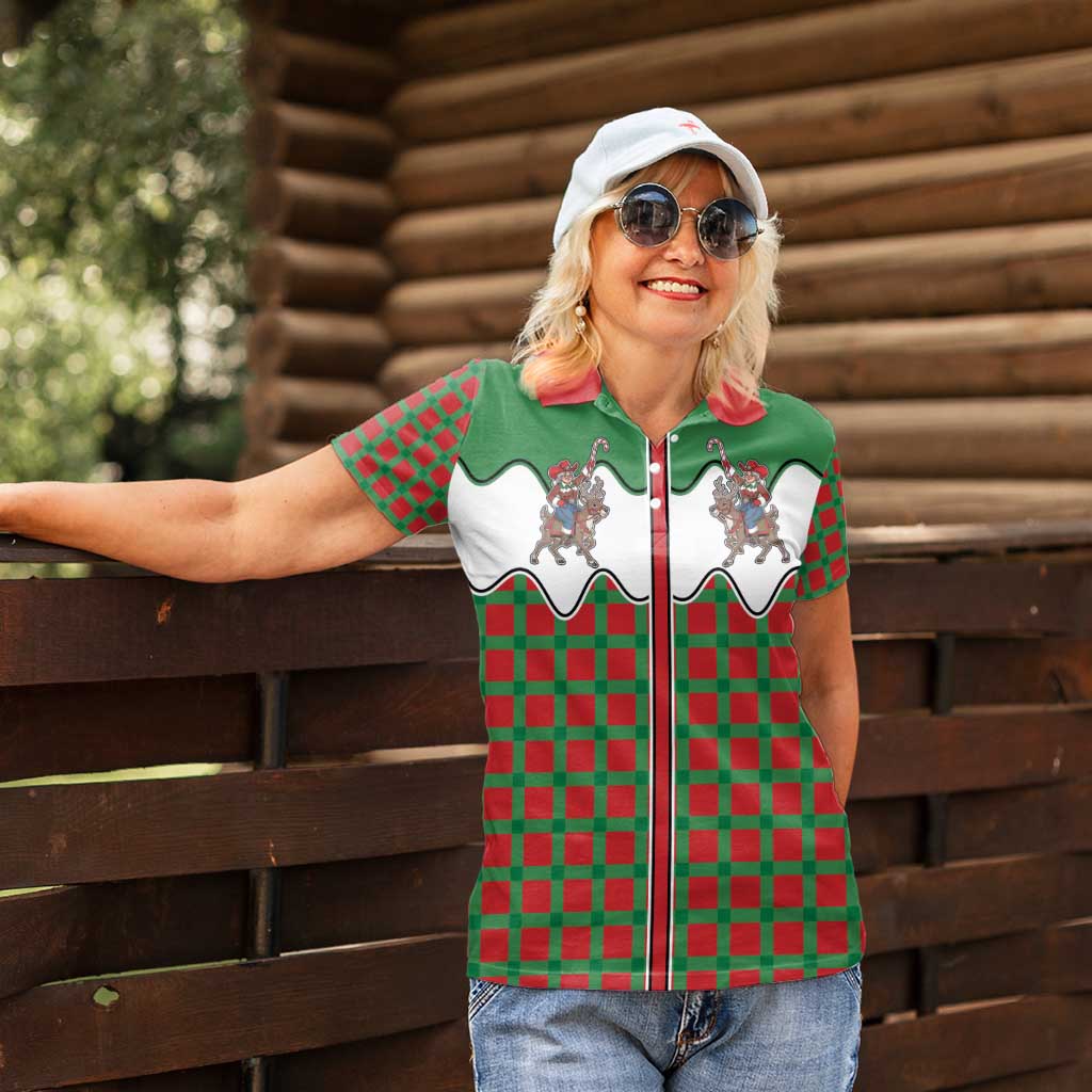 Western Yoke Women Polo Shirt Mrs Claus Cowgirl Style - Wonder Print Shop
