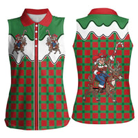 Western Yoke Women Sleeveless Polo Shirt Mrs Claus Cowgirl Style - Wonder Print Shop