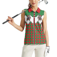 Western Yoke Women Sleeveless Polo Shirt Mrs Claus Cowgirl Style - Wonder Print Shop