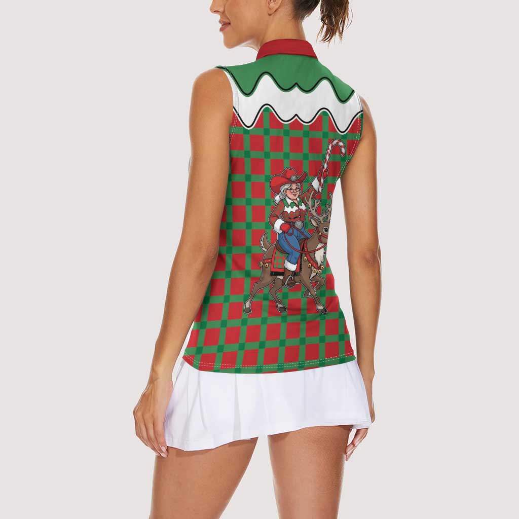 Western Yoke Women Sleeveless Polo Shirt Mrs Claus Cowgirl Style - Wonder Print Shop