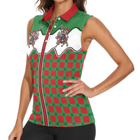 Western Yoke Women Sleeveless Polo Shirt Mrs Claus Cowgirl Style - Wonder Print Shop