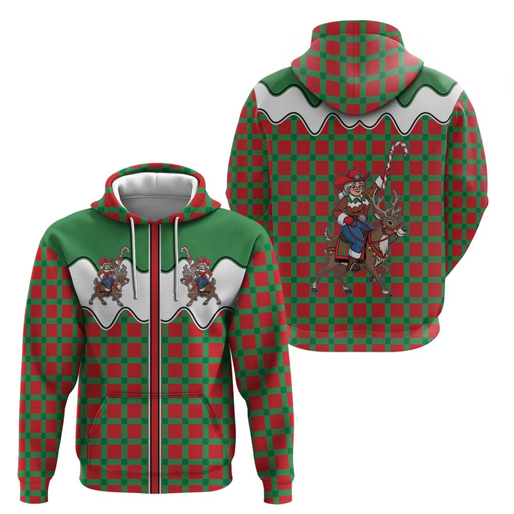 Western Yoke Zip Hoodie Mrs Claus Cowgirl Style - Wonder Print Shop