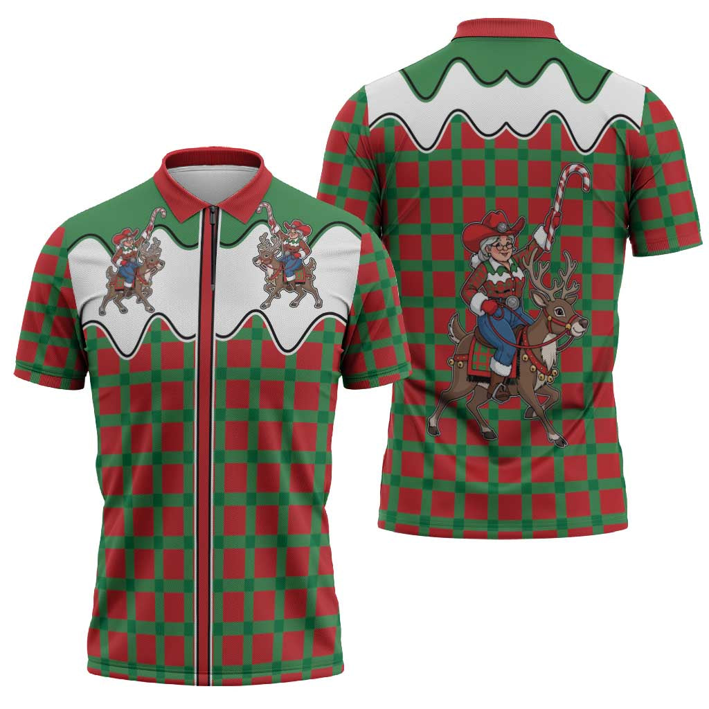 Western Yoke Zipper Polo Shirt Mrs Claus Cowgirl Style - Wonder Print Shop