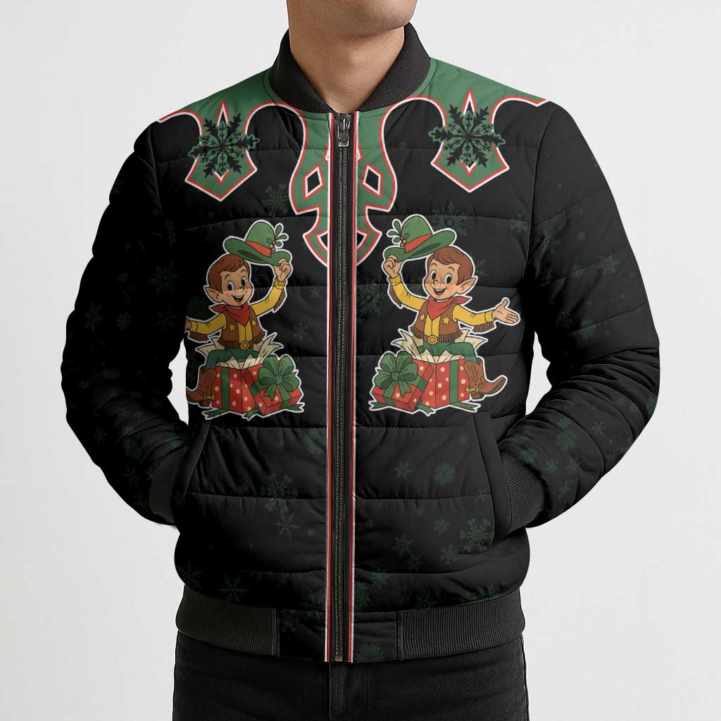 Western Yoke Bomber Puffer Jacket Elves Cowboy Style - Wonder Print Shop