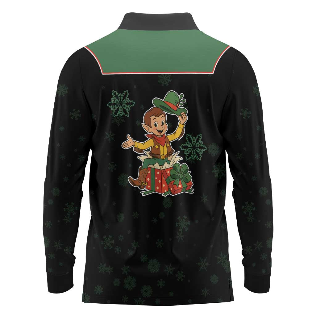 Western Yoke Long Sleeve Polo Shirt Elves Cowboy Style - Wonder Print Shop