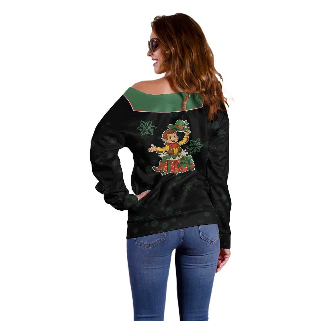 Western Yoke Off Shoulder Sweater Elves Cowboy Style - Wonder Print Shop