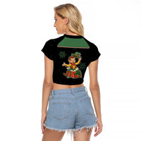 Western Yoke Raglan Cropped T Shirt Elves Cowboy Style - Wonder Print Shop