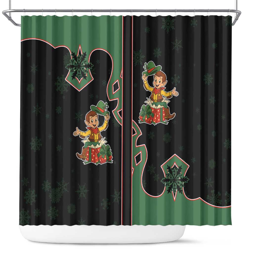 Western Yoke Shower Curtain Elves Cowboy Style - Wonder Print Shop