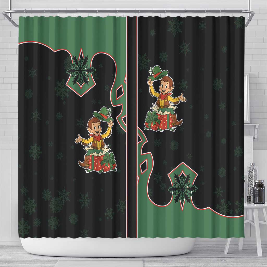 Western Yoke Shower Curtain Elves Cowboy Style - Wonder Print Shop