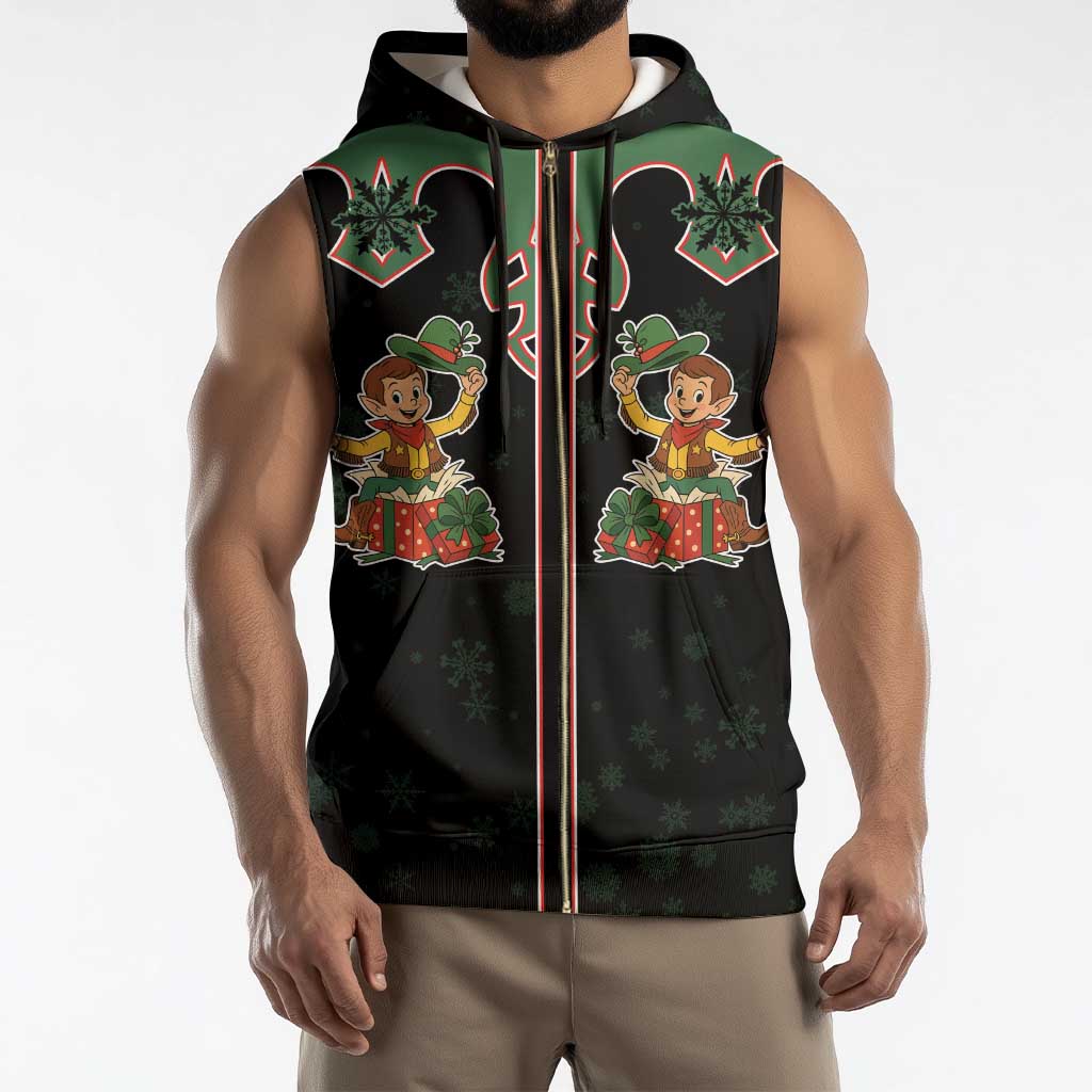 Western Yoke Sleeveless Zip Hoodie Elves Cowboy Style - Wonder Print Shop