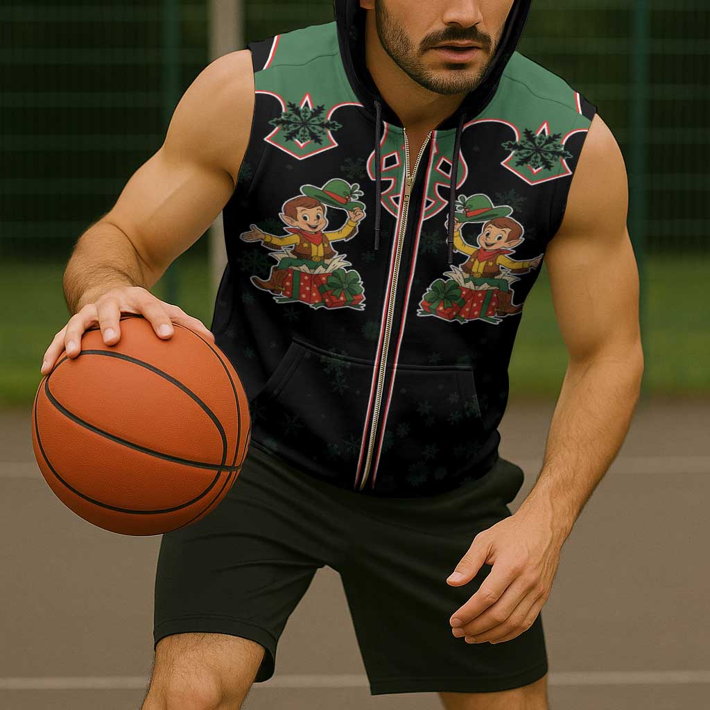 Western Yoke Sleeveless Zip Hoodie Elves Cowboy Style - Wonder Print Shop