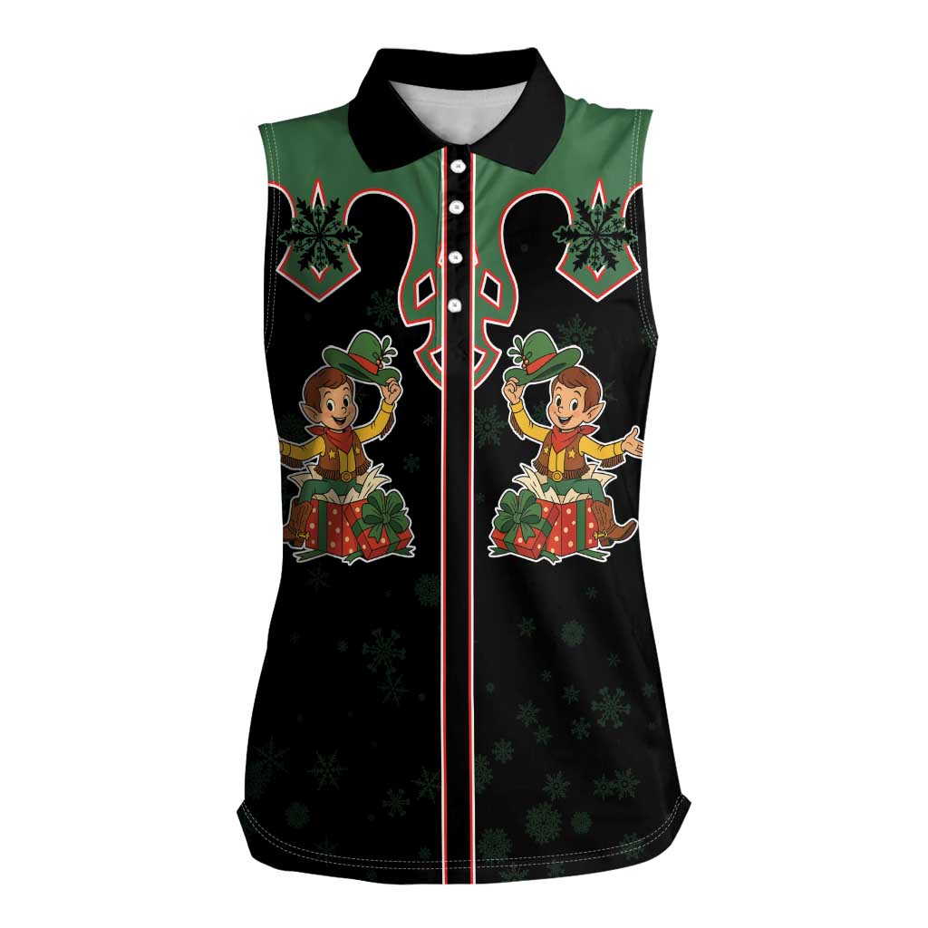Western Yoke Women Sleeveless Polo Shirt Elves Cowboy Style - Wonder Print Shop