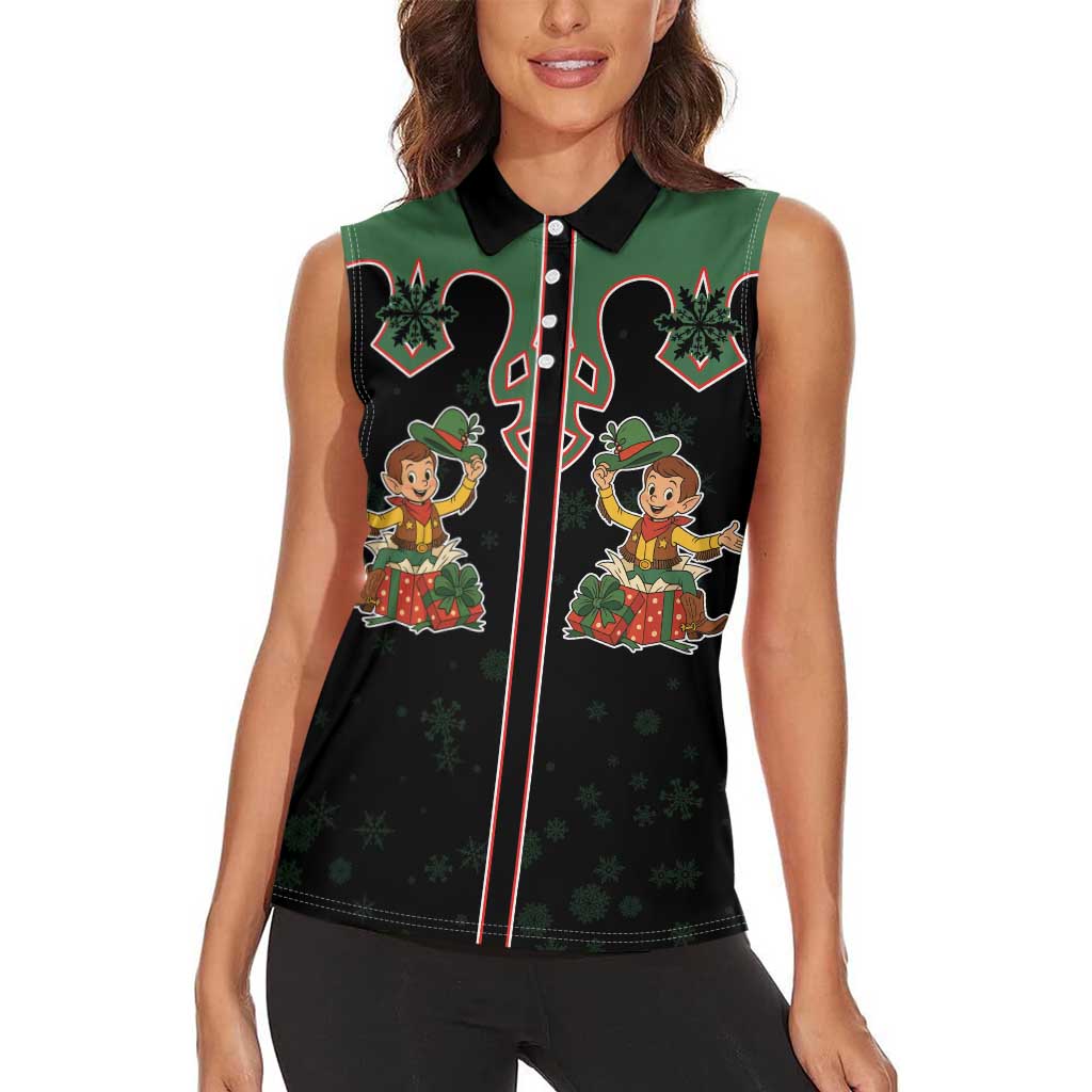 Western Yoke Women Sleeveless Polo Shirt Elves Cowboy Style - Wonder Print Shop