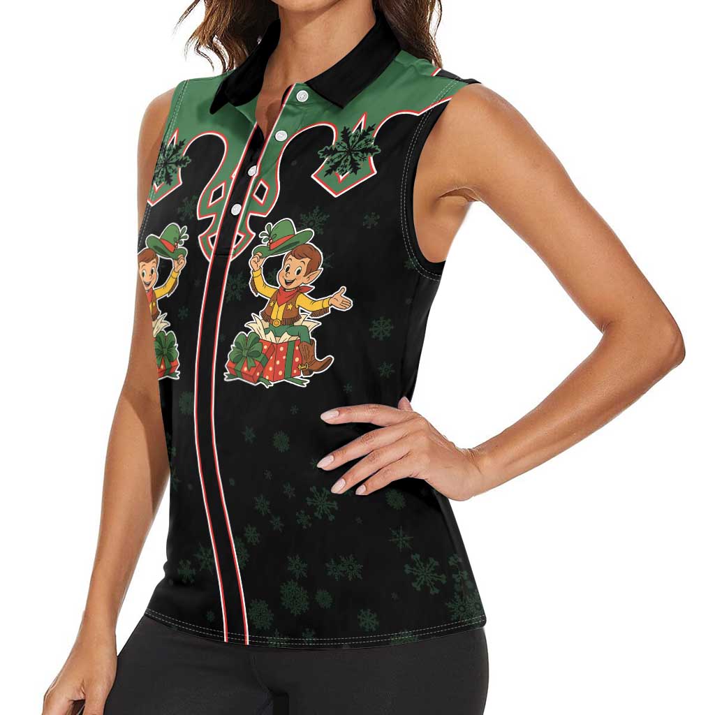 Western Yoke Women Sleeveless Polo Shirt Elves Cowboy Style - Wonder Print Shop