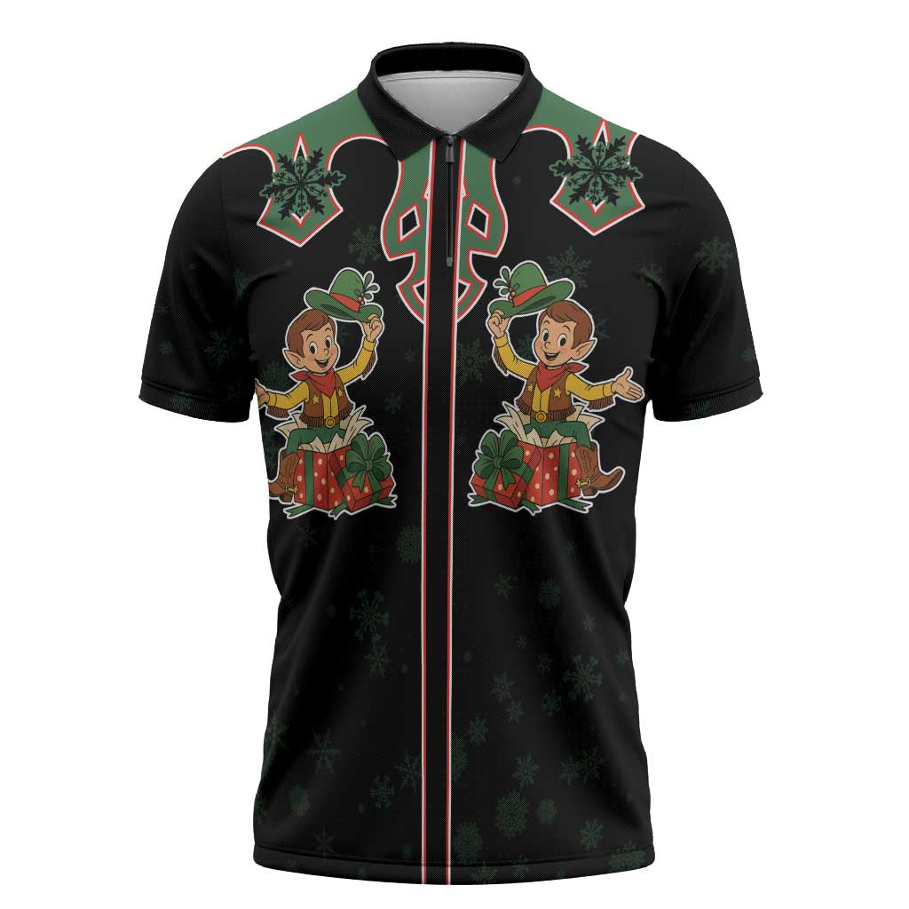 Western Yoke Zipper Polo Shirt Elves Cowboy Style - Wonder Print Shop