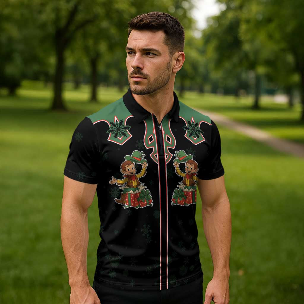 Western Yoke Zipper Polo Shirt Elves Cowboy Style - Wonder Print Shop
