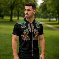 Western Yoke Zipper Polo Shirt Elves Cowboy Style - Wonder Print Shop