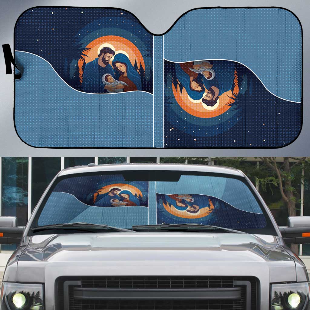Western Yoke Auto Sun Shade Holy Family Christmas Cowboy Style - Wonder Print Shop