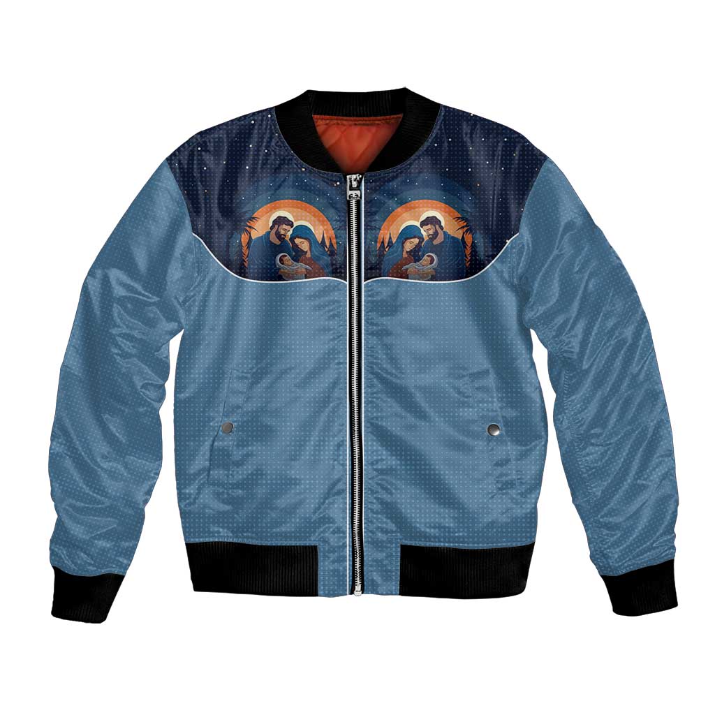 Western Yoke Bomber Jacket Holy Family Christmas Cowboy Style - Wonder Print Shop