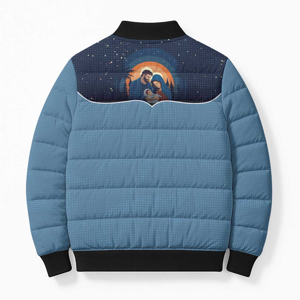 Western Yoke Bomber Puffer Jacket Holy Family Christmas Cowboy Style - Wonder Print Shop