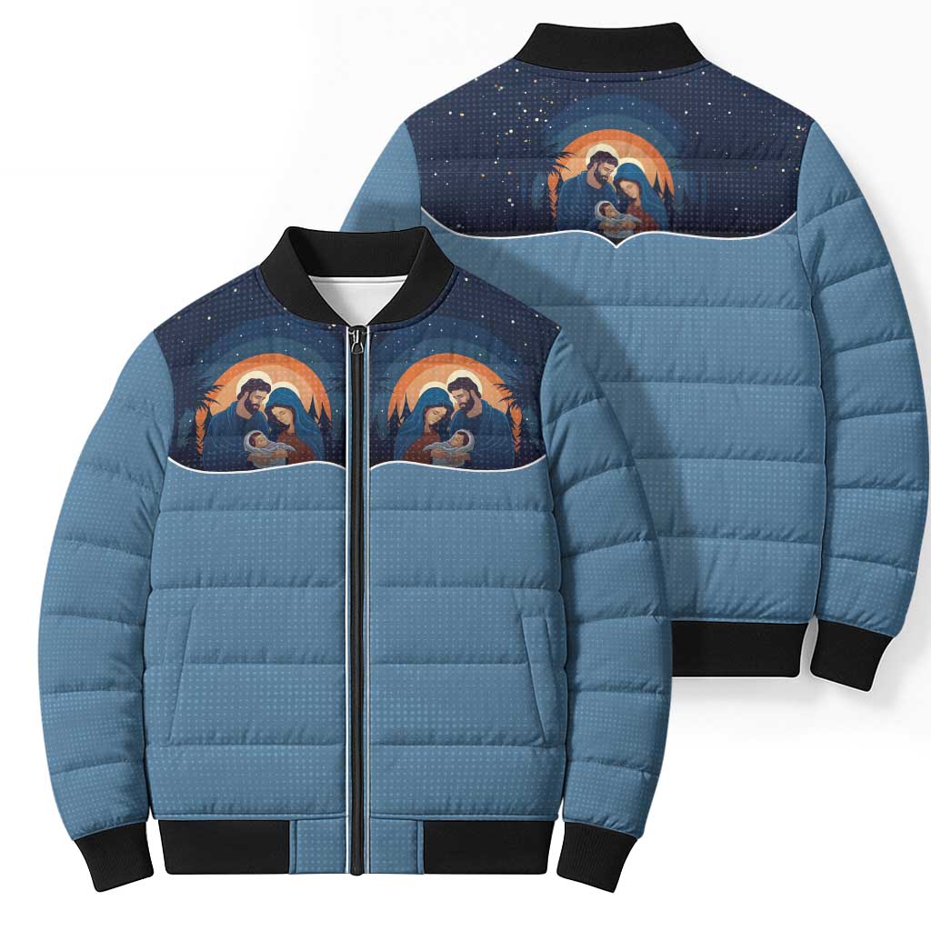 Western Yoke Bomber Puffer Jacket Holy Family Christmas Cowboy Style - Wonder Print Shop