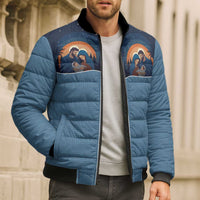 Western Yoke Bomber Puffer Jacket Holy Family Christmas Cowboy Style - Wonder Print Shop