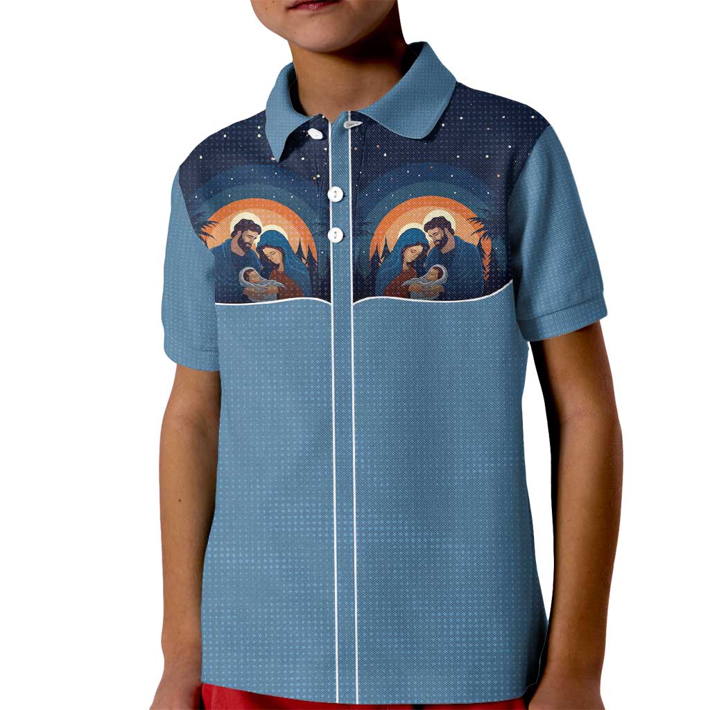Western Yoke Kid Polo Shirt Holy Family Christmas Cowboy Style - Wonder Print Shop
