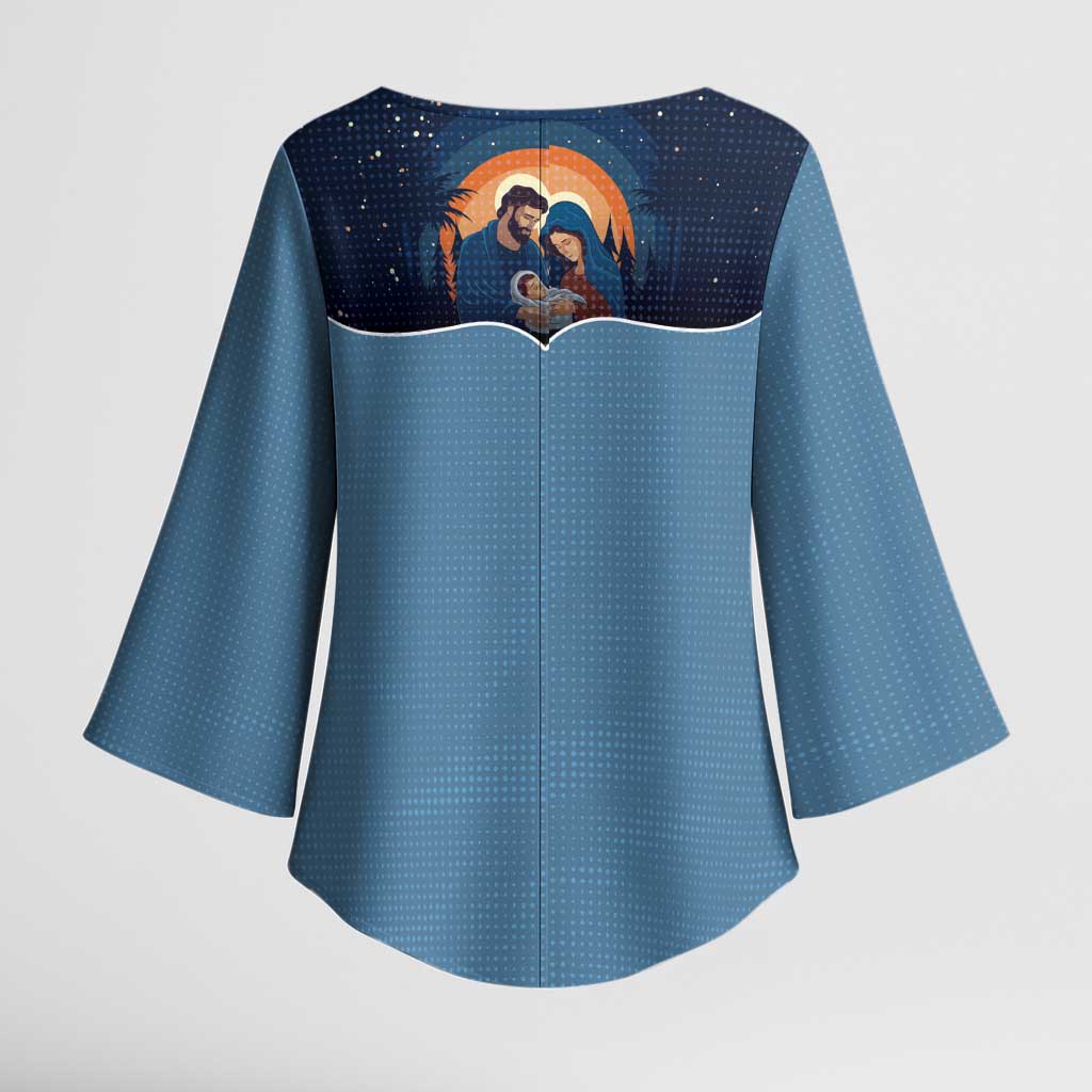 Western Yoke Kimono Sleeve Blouse Holy Family Christmas Cowboy Style - Wonder Print Shop