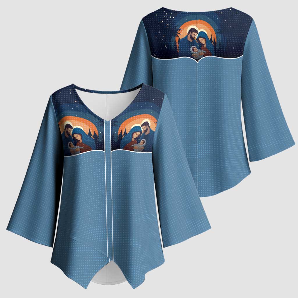 Western Yoke Kimono Sleeve Blouse Holy Family Christmas Cowboy Style - Wonder Print Shop