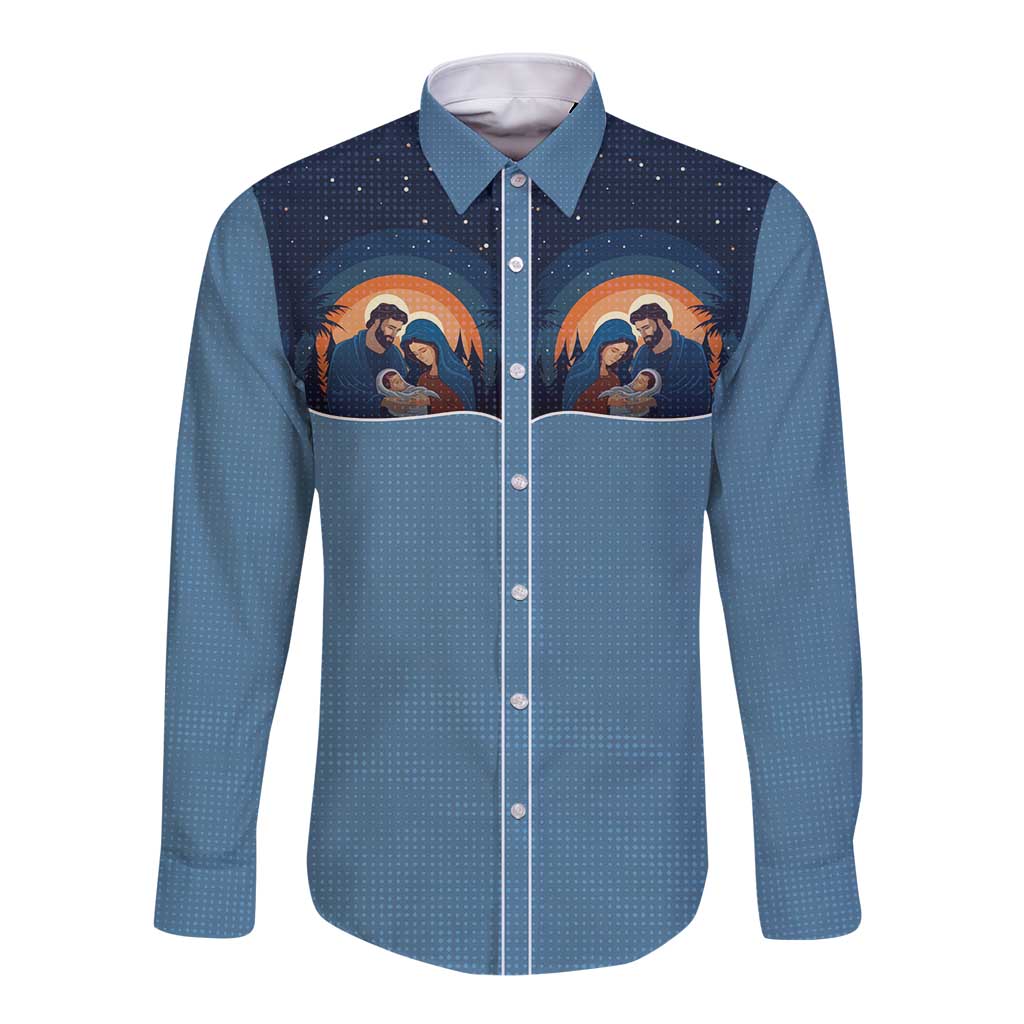 Western Yoke Long Sleeve Button Shirt Holy Family Christmas Cowboy Style - Wonder Print Shop