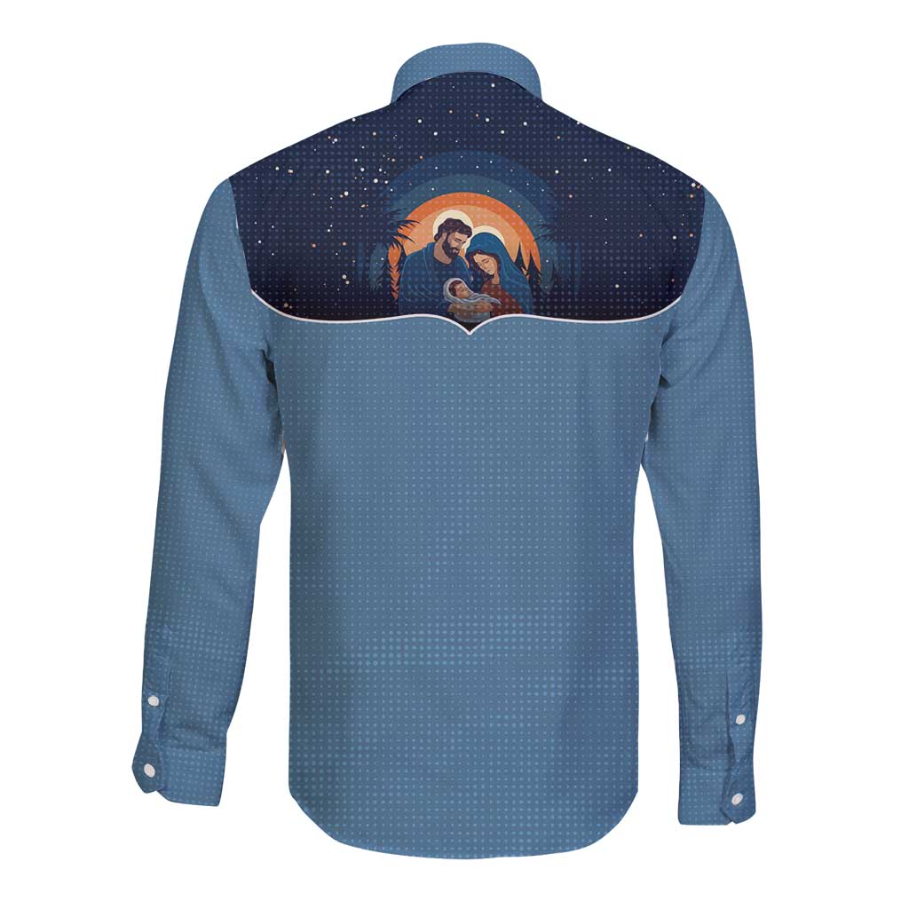 Western Yoke Long Sleeve Button Shirt Holy Family Christmas Cowboy Style - Wonder Print Shop