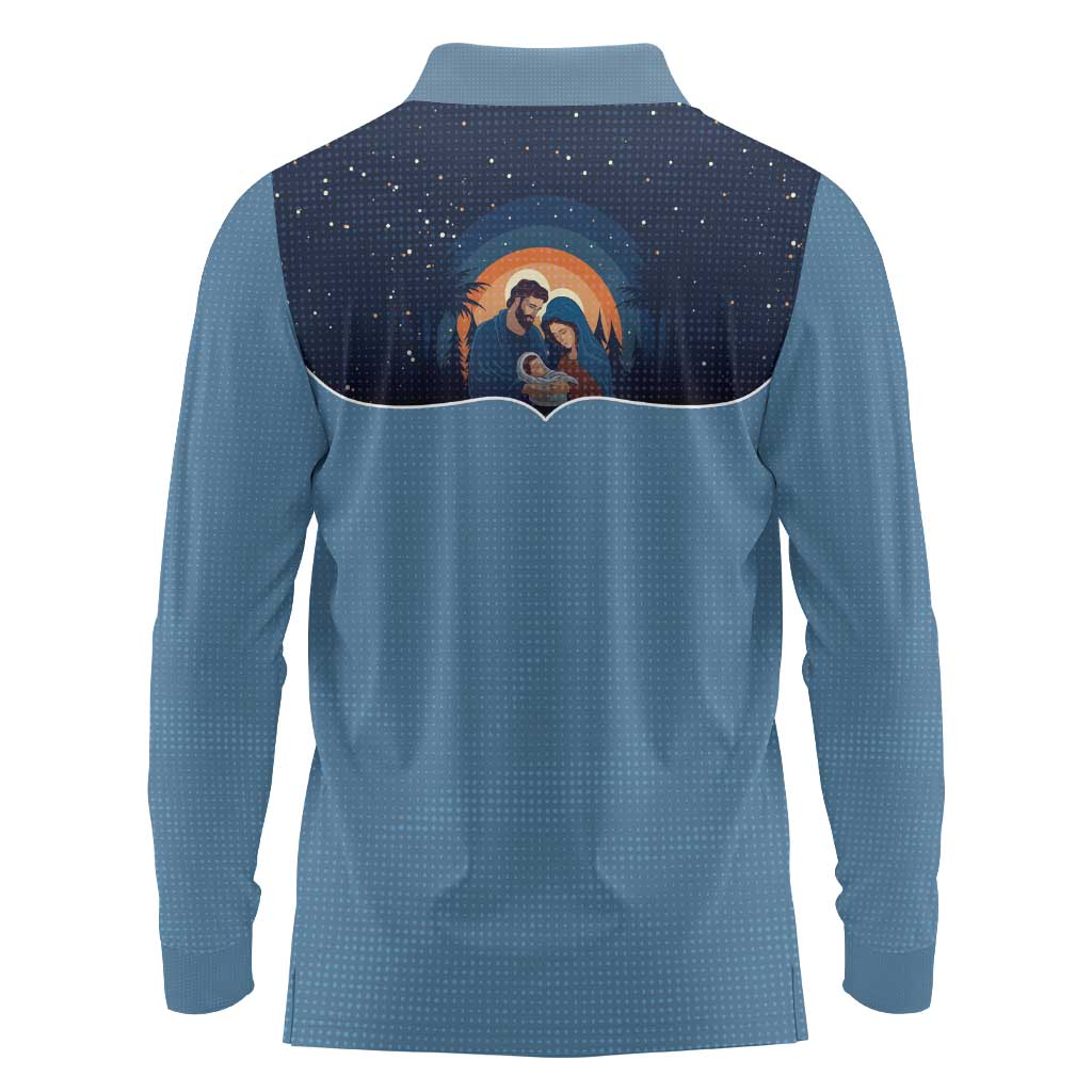 Western Yoke Long Sleeve Polo Shirt Holy Family Christmas Cowboy Style - Wonder Print Shop