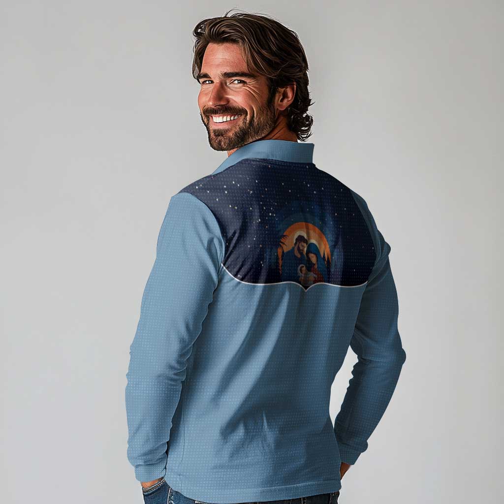 Western Yoke Long Sleeve Polo Shirt Holy Family Christmas Cowboy Style - Wonder Print Shop