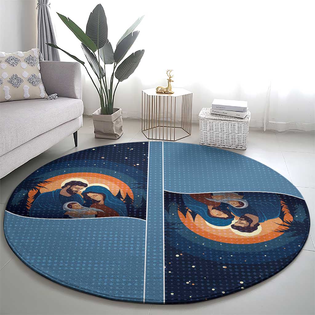 Western Yoke Round Carpet Holy Family Christmas Cowboy Style - Wonder Print Shop