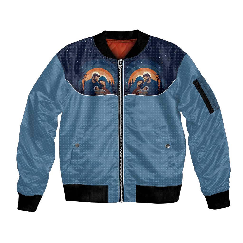 Western Yoke Sleeve Zip Bomber Jacket Holy Family Christmas Cowboy Style - Wonder Print Shop