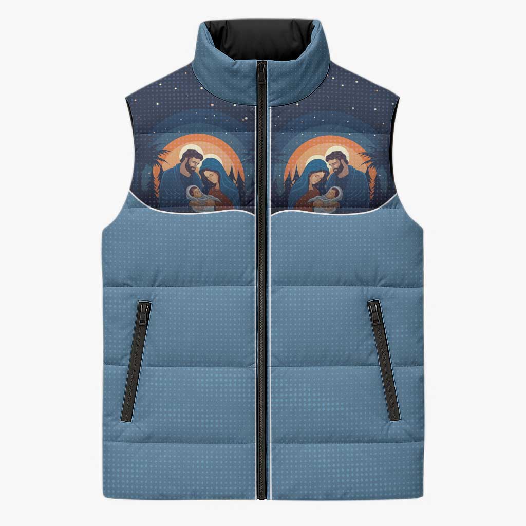 Western Yoke Sleeveless Puffer Jacket Holy Family Christmas Cowboy Style - Wonder Print Shop