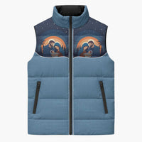 Western Yoke Sleeveless Puffer Jacket Holy Family Christmas Cowboy Style - Wonder Print Shop