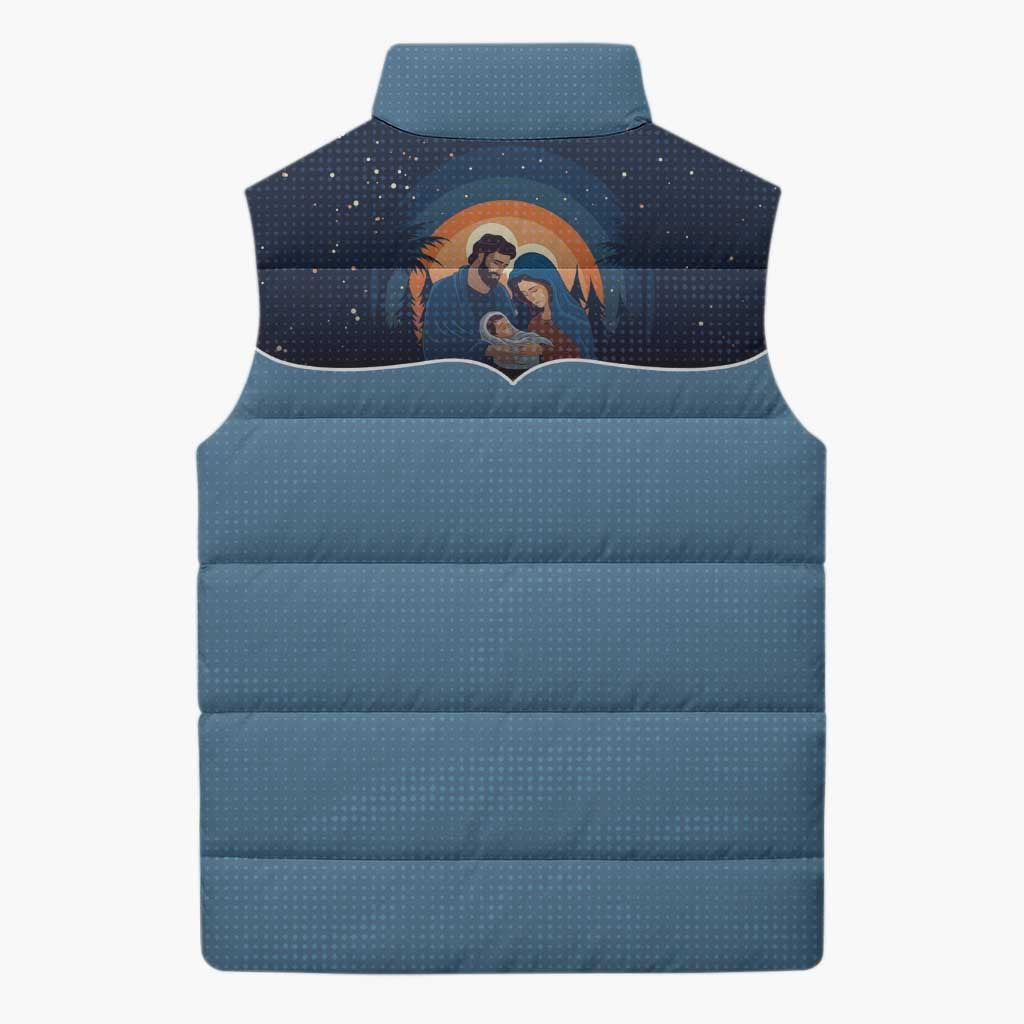 Western Yoke Sleeveless Puffer Jacket Holy Family Christmas Cowboy Style - Wonder Print Shop