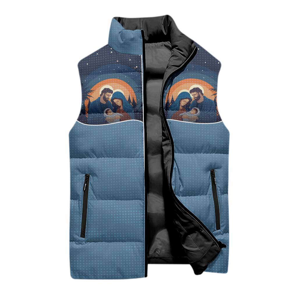 Western Yoke Sleeveless Puffer Jacket Holy Family Christmas Cowboy Style - Wonder Print Shop