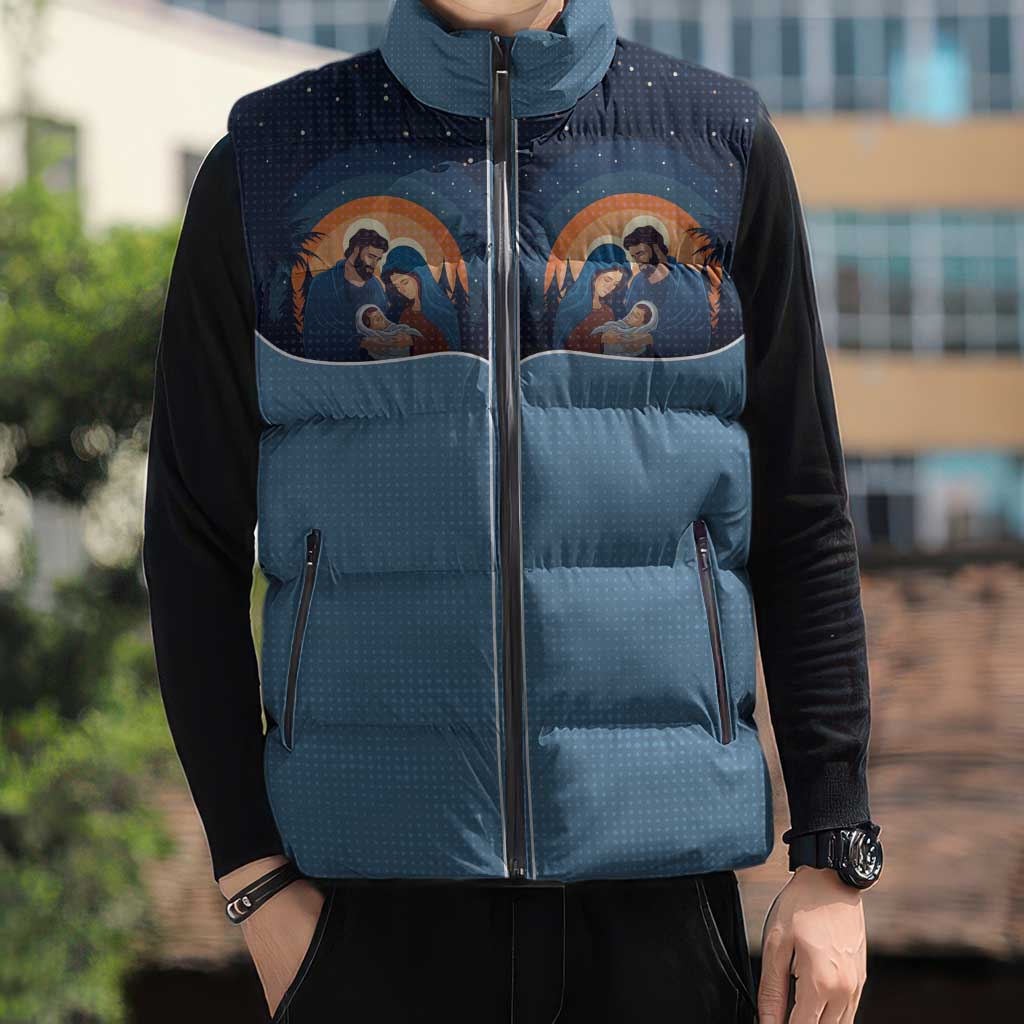 Western Yoke Sleeveless Puffer Jacket Holy Family Christmas Cowboy Style - Wonder Print Shop