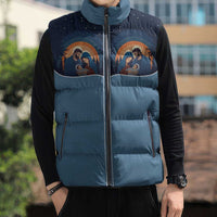 Western Yoke Sleeveless Puffer Jacket Holy Family Christmas Cowboy Style - Wonder Print Shop