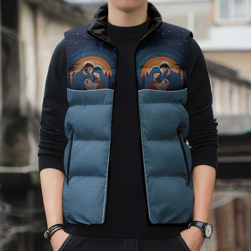 Western Yoke Sleeveless Puffer Jacket Holy Family Christmas Cowboy Style - Wonder Print Shop