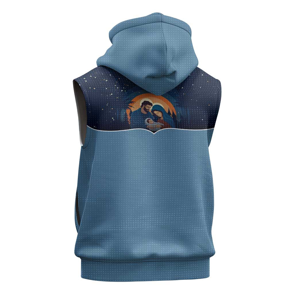 Western Yoke Sleeveless Zip Hoodie Holy Family Christmas Cowboy Style - Wonder Print Shop