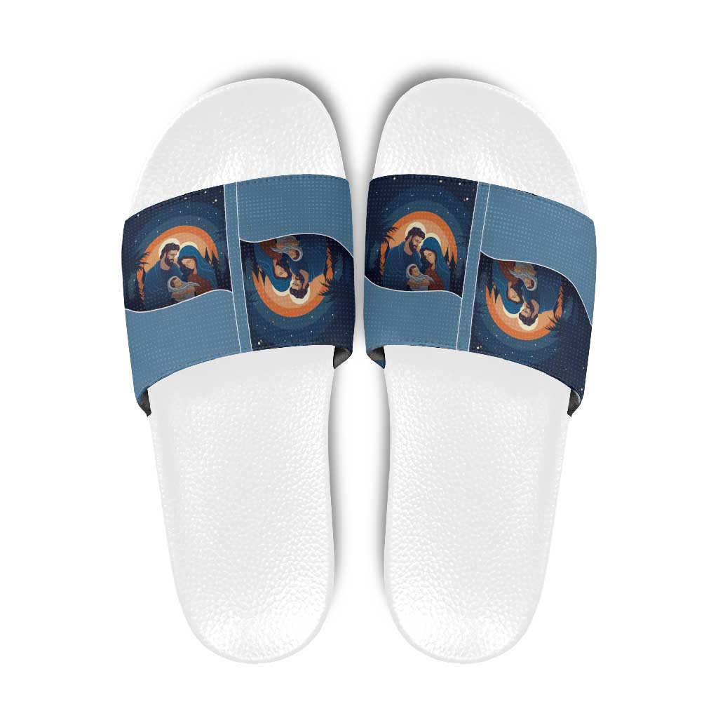 Western Yoke Slide Sandals Holy Family Christmas Cowboy Style - Wonder Print Shop