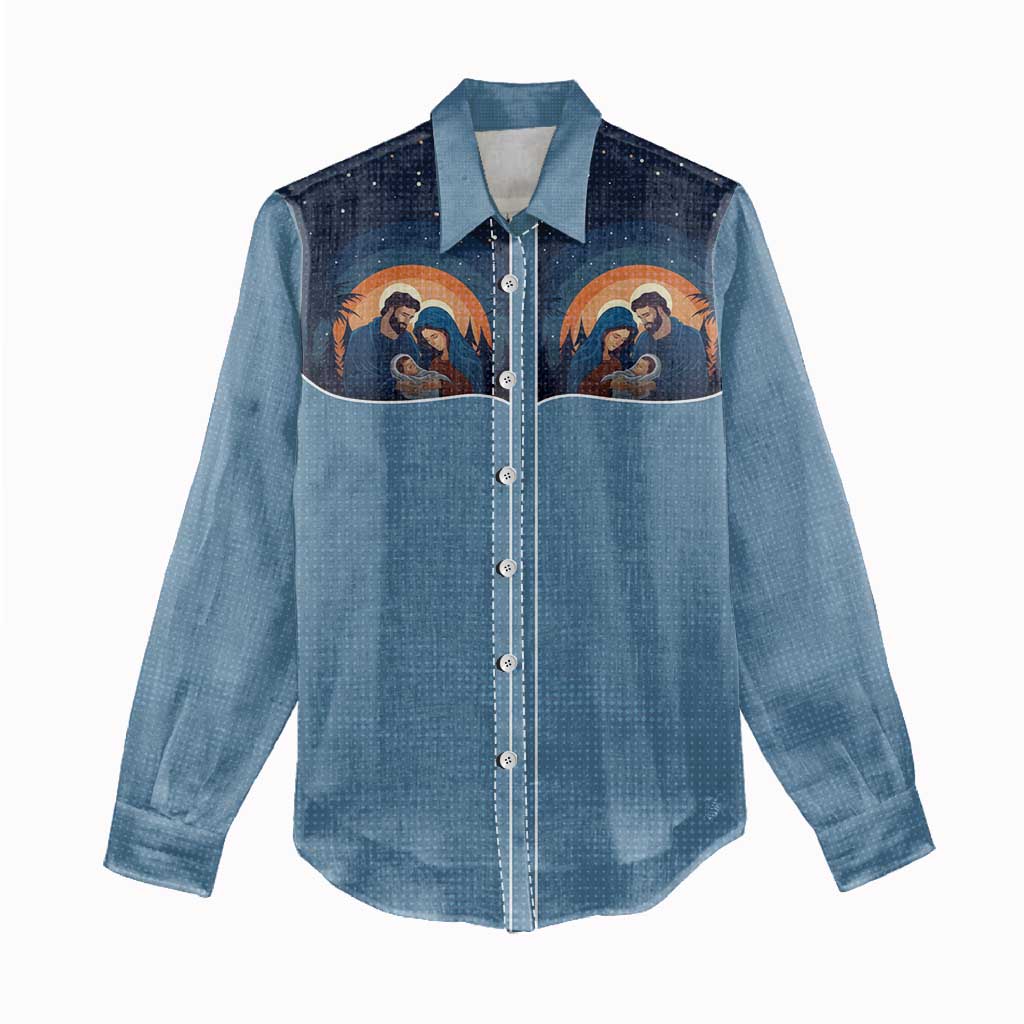 Western Yoke Women Casual Shirt Holy Family Christmas Cowboy Style - Wonder Print Shop