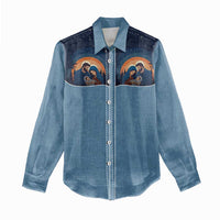 Western Yoke Women Casual Shirt Holy Family Christmas Cowboy Style - Wonder Print Shop