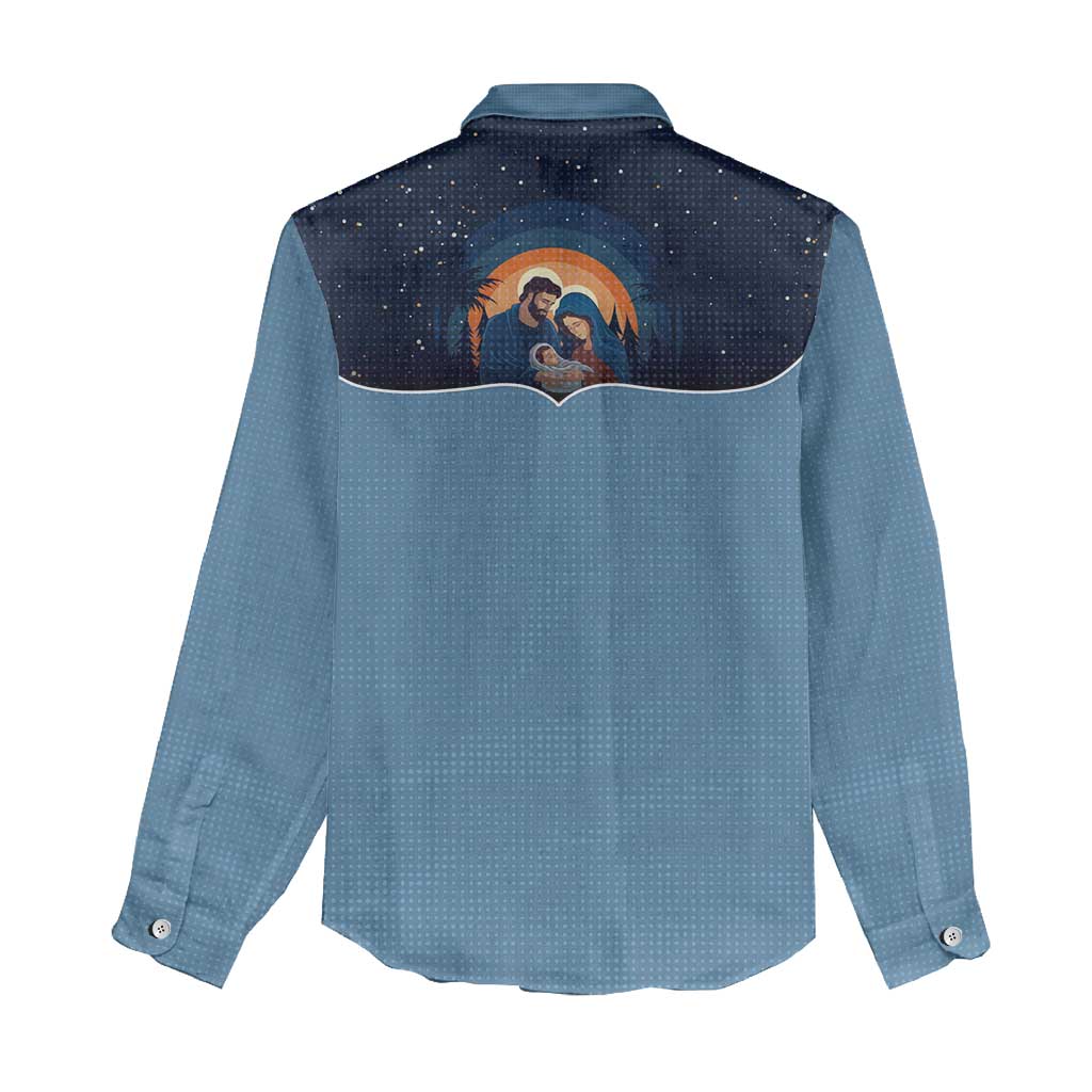 Western Yoke Women Casual Shirt Holy Family Christmas Cowboy Style - Wonder Print Shop